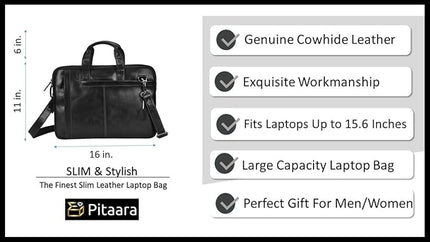 Pitaara Genuine Leather Messenger Laptop Bag For Men And Women, Fits Laptop Size 16"