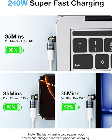 USB C Adapter [3-Pack], PD 240W USB C 90 Degree Adapter, Type C Right Angle Adapter/360 & 180 Degree USBC to USBC Adapters for Phone 17/16/15, MacBook Pro/Pad Series, Samsung Galaxy, Tablet, Laptop