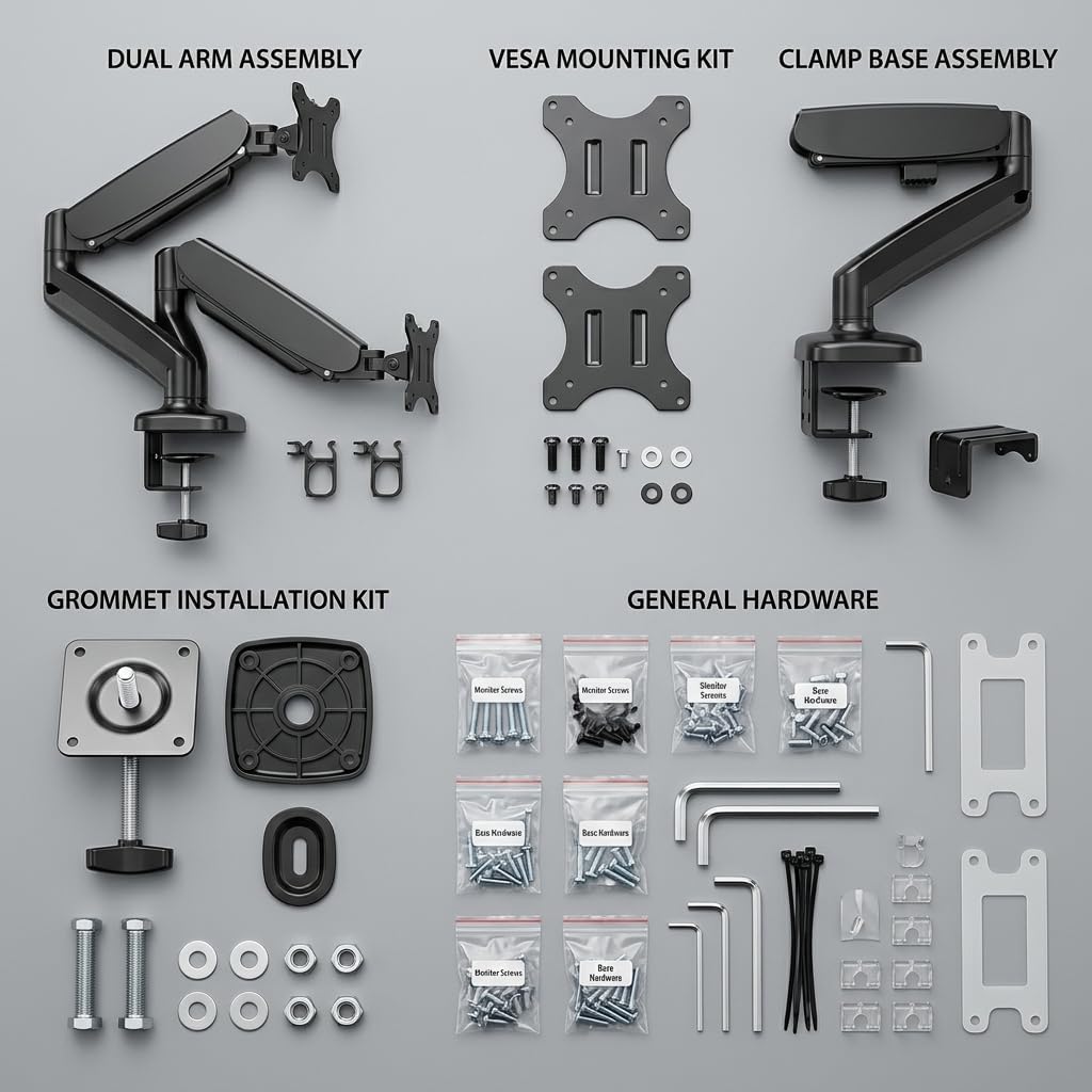 Bellogoo Dual Monitor Mount, Gas Spring Monitor Arm for 2 Monitors up to 32 Inches, Fully Adjustable VESA Desk Mount with C-Clamp and Grommet Base, Black