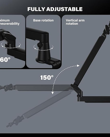 Low Profile Mic Arm, Cable Management Microphone Boom Arm, Full Aluminum Adjustable Mic Stand with Desk Clamp, 360°Rotatable Heavy Duty Microphone Stand for Streaming, Podcasting, Recording