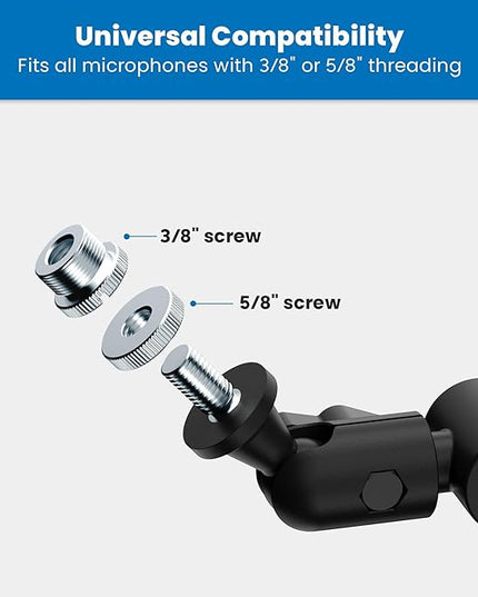 Mount-It! Mic Arm, Microphone Boom Arm, Adjustable Full Motion Mic Desk Mount, for Streaming, Gaming, Podcast, Recording, 3/8" and 5/8" Compatible, Low Profile Design, Height up to 27.8", Black