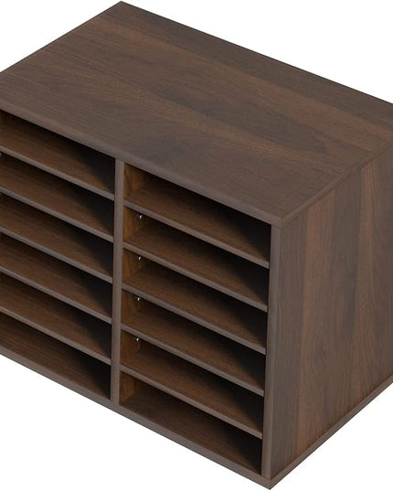 VEVOR Literature Organizers, 12 Compartments Office Mailbox with Adjustable Shelves, Wood Literature Sorter 20.4x12x16.1 inches for Office, Home, Classroom, Mailrooms Organization, EPA Certified Brown
