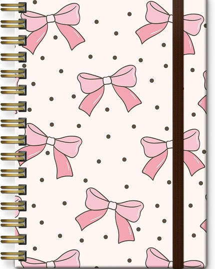 Cute Spiral Journal Notebook,A5 Hardcover Lined Journals for Women Girl 6 x 8.3 in,120 Pages Thick Paper,Cute College Ruled Writing Notebook for Gifts Office Work School (Cute pink bows)