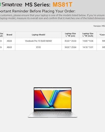Smatree MS81T Hard EVA Protective Sleeve Case with Stand Compatible for 15.6 inch ASUS E510, for 15.6 inch ASUS Vivobook Pro 15 OLED K6502 Laptop, Anti-Shock and Waterproof Bag