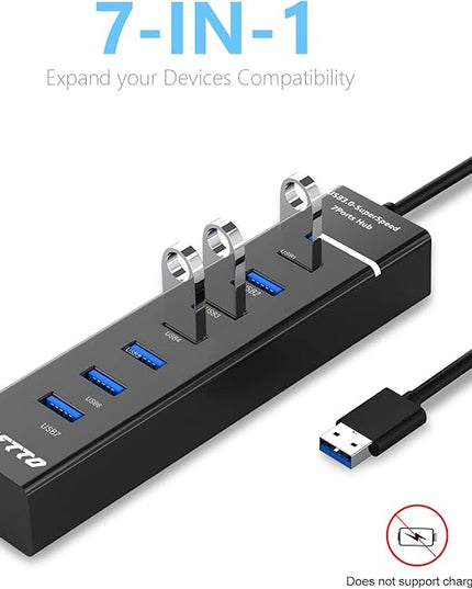 7-Port USB 3.0 Hub, IVETTO Data USB Hub Splitter with 3.3ft Long Cable for Laptop, PC, MacBook, Mac Pro, Mac mini, iMac, Surface Pro and More