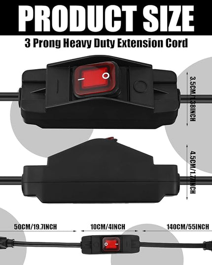 Weewooday 3 Prong Extension Cord Compatible with Waterproof Switch 1875W Heavy Duty 14 AWG Extension Cable 15A 125V NEMA 5-15P to NEMA 5-15R Grounded Outlets Plugs(6.6 ft,Black)