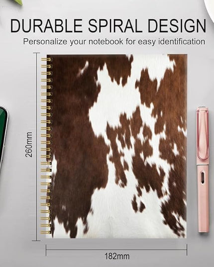 Spiral Journal Notebook for Women,A5 College Ruled Notebooks 6"x 8.4", 120 Pages (60 Sheets) Lined Journal with Premium Thick Paper,Perfect for School Office Home(Brown Cow Cowhide)