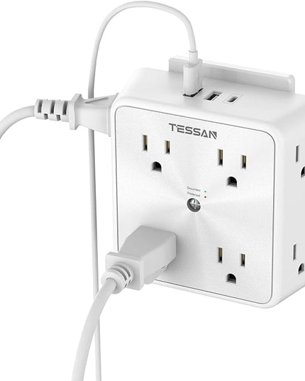 Surge Protector 8 Outlet Extender, TESSAN Multi Outlet Splitter with 3 USB Wall Charger (1 USB C), 3-Sided Multiple Plug Power Strip 1700J, Charging Station for Home Office Dorm Room Essentials