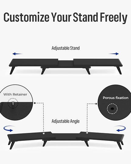 loukin Dual Monitor Stand Riser for Desk, 43.6"*8.2"*3.2" Large Computer Stand for 2 Monitors, Laptop, Printer, Length and Angle Adjustable Computer Shelf, Home Office,Max 43.6" Length(Black)
