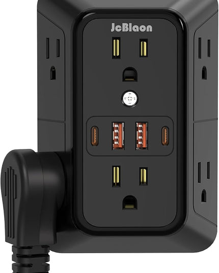 USB Wall Charger Power Strip Surge Protector with 4 USB Ports (2 USB C) Plug Extension Multiple Outlets Plug Extension Multi Outlet Plug in Adapter Spaced Outlets for Home Office Travel,White (Black)