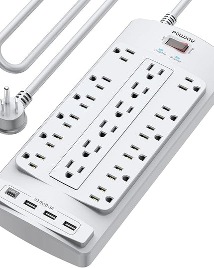 18 Outlets Surge Protector Power Strip - 10 Feet Flat Plug Heavy Duty Extension Cord with 18 Widely Outlets and 4 USB Ports, 2100 Joules, Grey, ETL Listed
