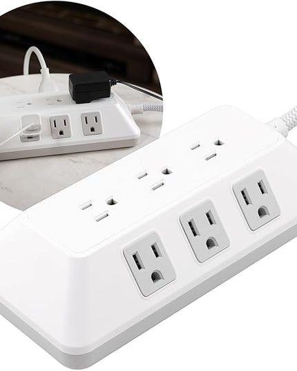 GE 9-Outlet Surge Protector, 2480J, 6ft. Braided Cord, Extensoin Cord for School, Home, Office, White – 82596