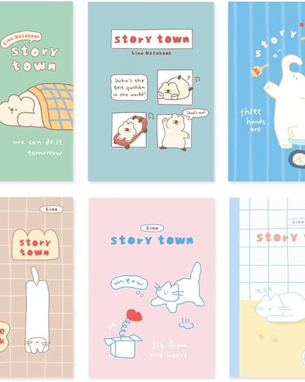Monolike A5 Story town Afternoon A Notebook 6P SET - Line note, Academic note, a portable note, 148x210mm, 48pages
