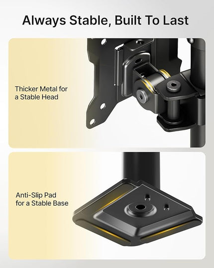 monTEK Stable Vertical Dual Monitor Mount, Stacked Desk Stand for Two 17-32 inch Screens, Full Motion Arm with Tilt, Swivel, Rotation, Supports 22 lbs per Arm, C-Clamp/Grommet Base, VESA 100×100mm Max