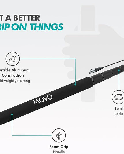 Movo CMP-17C Professional 9.8' Aluminum Boom Pole for Shotgun Microphones with Internal XLR Cable – Compatible with Rode NTG Series, Sennheiser MKE600, Audio-Technica AT875R & More
