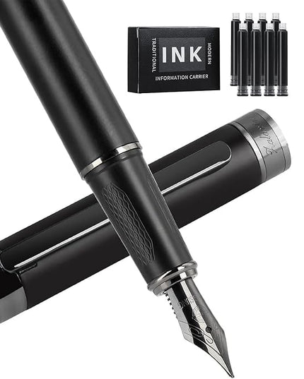 Zalantan Fountain pen, luxury pen, Nice pen gift, pure copper heavy feel Office Executive Pen Smooth Writing Pens for Men Funcy Pens with Gift Case 10 black ink cartridges (Black)