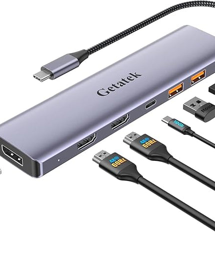 10Gbps USB C Hub, Laptop Docking Station, 7in1 Triple Display Docking Station with Dual HDMI, DisplayPort, PD 100W, 2 USB 3.2, USB C 3.2 Port for Dell Hp Lenovo Surface Windows