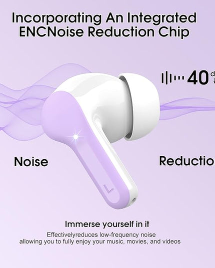 Wireless Earbuds, Bluetooth 5.4 Headphones HiFi Stereo, Bluetooth Earbuds with ENC Noise Cancelling Mic, IP7 Waterproof in Ear Earphones, 48H, LED Display Ear buds for Pad Workout Sports, Purple
