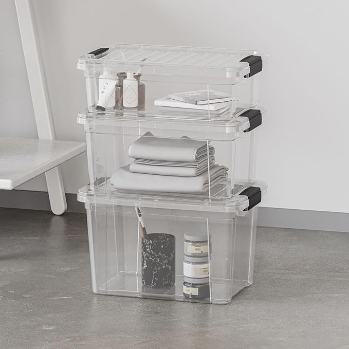 Superio Storage Bins with Lids- 6 Pack, 4.75 Qt Clear Boxes for Organizing, Stackable Plastic Containers- BPA Free, Non-Toxic, Odor Free, Organizer for Home, Office, Dorm