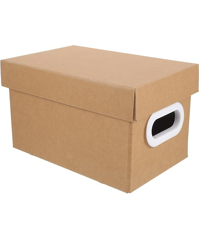jojofuny Kraft Storage Box with Lid Thickened Document Organizer Portable Handled Storage Container for Office File and Desktop