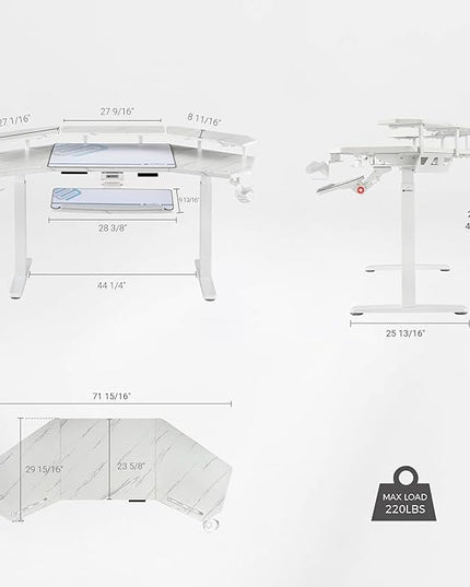 EUREKA ERGONOMIC Gaming Desk, w Keyboard Tray, 73" Wing Shaped Music Studio Table with LED Shelves, Gaming Recording Live Stream, Slot Design