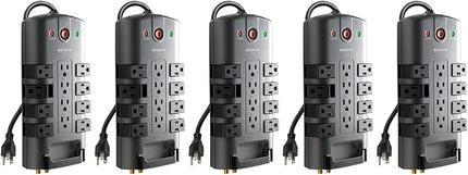 Belkin Surge Protector w/ 8 Rotating & 4 Standard Outlets (Pack of 5) - 8ft Sturdy Extension Cord with Flat Pivot Plug for Home, Office, Travel, & Desktop - Power Strip - 4320 Joules