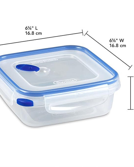 Sterilite Ultra-Seal 4 Cup Square, Airtight Food Storage Container, Latching Lid, Microwave and Dishwasher Safe, Clear With Blue Gasket, 6-Pack