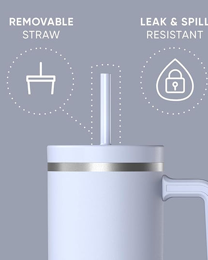 Hydrapeak Voyager 40 Oz Stainless Steel Tumbler with Handle, Insulated Water Bottle With Straw & Lid, Cupholder Friendly Reusable Travel Mug (Iceberg)