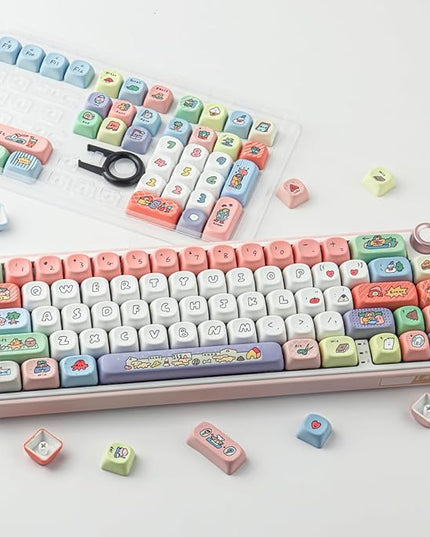 Tsungup MOA Profile Keycaps,126 Keys PBT Cute Funny Smiley Keycaps Dye-Sublimation Custom Keycap Set with Keycap Puller for Cherry Gateron MX Swithes Mechanical Keyboards