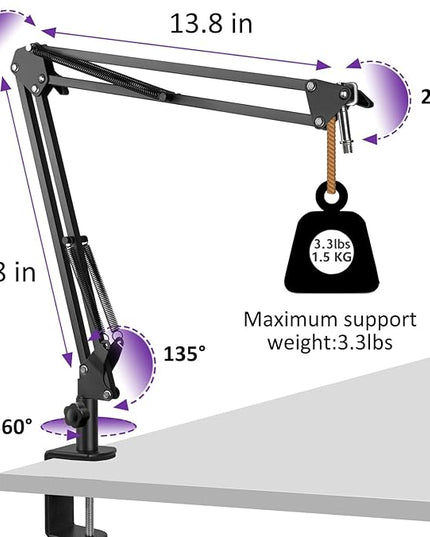 Mic Boom Arm, Adjustable Mic Arm for Shuer MV7+ Shuer MV6 HyperX QuadCast Shure SM7B Blue Yeti and Most Microphone for Podcast Gaming Streaming Recording