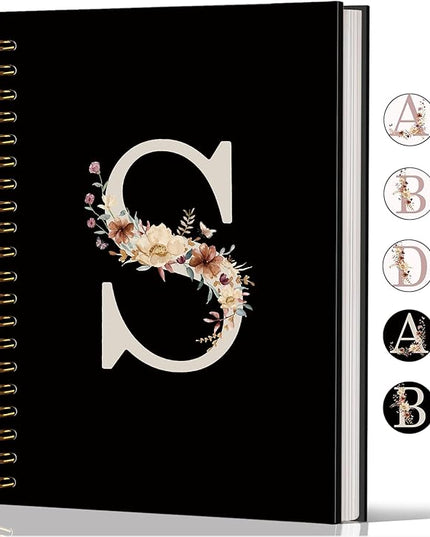 Lacama Black Initial Letter S School Notebook Journal, Cute Wildflower Personalized Spiral Notebook, School Supplies, Customized Monogrammed Gifts, Birthday Gifts for Women, Office Supplies