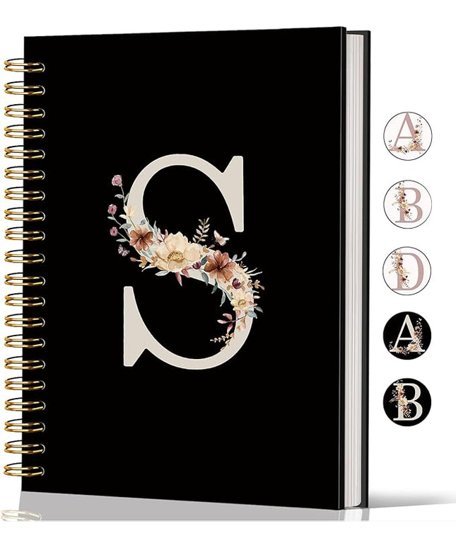 Lacama Black Initial Letter S School Notebook Journal, Cute Wildflower Personalized Spiral Notebook, School Supplies, Customized Monogrammed Gifts, Birthday Gifts for Women, Office Supplies