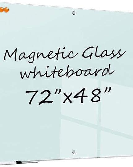 Large Glass Dry Erase Board - 72"x 48" Frameless White Board with Super Strong Magnets, Glass Whiteboard for Office School Home, Wall Mounted