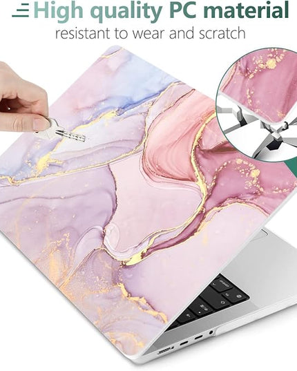 DONGKE Case for M5 MacBook Pro 14 inch 2025 2024-2021 M4 M3 M2 M1, Plastic Hard Shell Cover Compatible with A3434 A3112 A3401 A3185 A2992 A2779 A2442, Retina XDR Display & Touch ID, Pink Marble