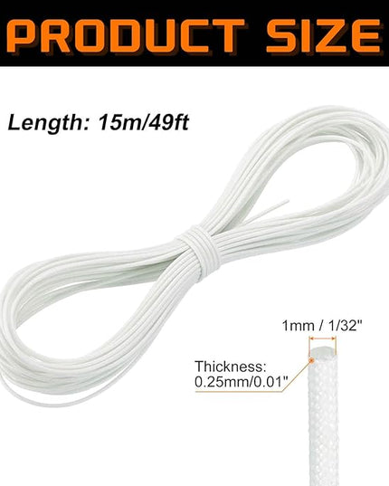 MECCANIXITY 49ft Braided Cable Sleeve, 1/32" ID 200C High Temperature 1500V Fiberglass Wire Insulation Cord Protector Organizer Wires Management for Motor Engine Fuel Line, White
