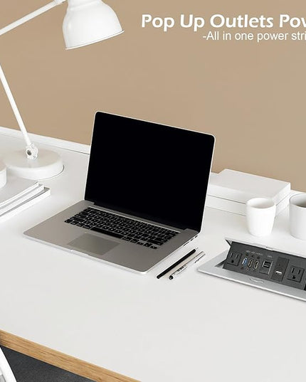 Table Pop up Power Strip Box Desktop Pop Up Outlet Recessed Multimedia Strip Socket Conference Table Power Hub Hidden Table Connection Box with Outlet Network HDMI for Office Desk (Sliver-D)