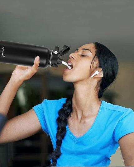 Water Bottle Insulated 32oz 40oz 64oz 128oz Straw Lid Spout Lid & 3 Lids, Leak Proof, Vacuum Insulated,Stainless Steel Water Bottle Wide Mouth for Sports, Gym or Office