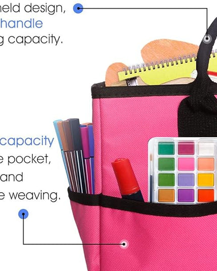 ZKOO Desktop Tote and Stock Organize, Multiple Pockets Teacher Helper Tote Bag Organization for Arts, Books, Stationery and Office Desk Organize, Make-up Case with Handles Craft Organizer (Pink)