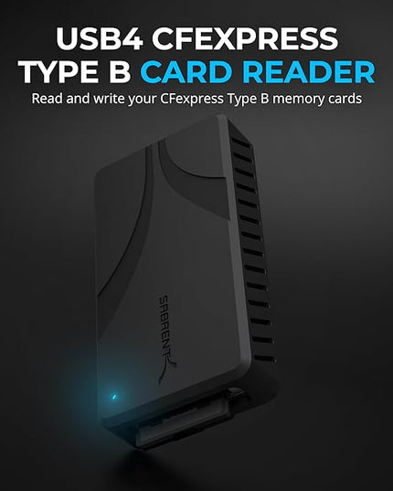 SABRENT USB4 CFexpress Type B Card Reader – 40Gbps Transfer Speed, Aluminum Alloy Body, Detachable USB-C Cable, Silicone Sleeve, OTG Support – Compatible with Cameras, Laptops, and Cages (CR-U4XB)