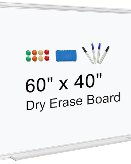 H-Qprobd Dry Erase Board for Wall 60"x40" Aluminum Presentation Magnetic Whiteboard with Long Pen Tray, Wall-Mounted White Board for School, Office and Home