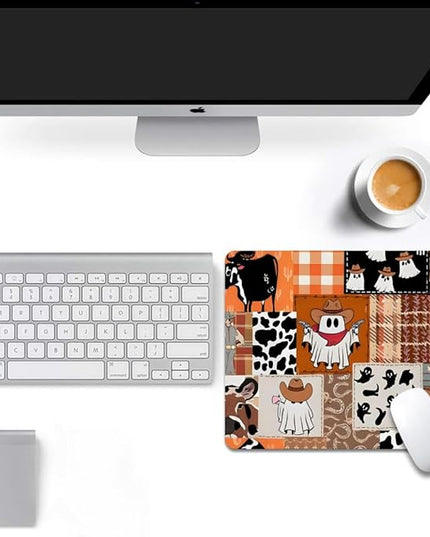 Ghost Cowboy Patchwork Halloween Square Mouse pad, Texture, Waterproof, Anti Slip Rubber Base, Computer Mouse pad, Laptop Mouse pad