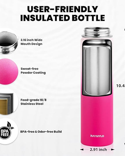 Insulated Water Bottle 24oz, Triple Wall Vacuum Stainless Steel (Cold for 48 Hrs, Hot for 24Hrs), Leak Proof & Non-BPA, 24oz Hydro Water Flask with Paracord Handle & Straw Spout Lids