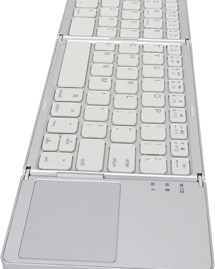 Gugxiom Foldable Wireless Keyboard with Touchpad, Foldable Design 63 Keys BT 3.0 Keyboard for Smartphone Tablet Laptop Travel, Mute, Pocket Size, USB Charging (Silver White)