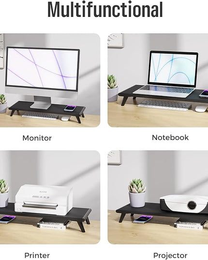 loukin Monitor Stand Riser for Desk, 22.4" x 8.3" Larger Computer Stand for Laptop, PC, Printer, Sturdy Desktop Computer Shelf with Non-Skid Rubber, Home Office (Black)
