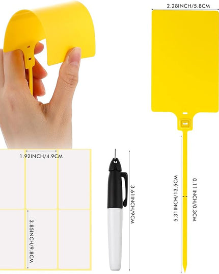 Pajean Waterproof Plastic Tags with Marker Pens and Sticker Labels, Self Locking Bag Writable Tags with Wire Cable Ties for Luggage(Yellow,50 Pieces)