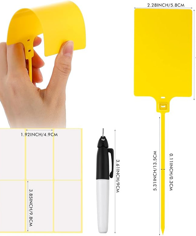 Pajean Waterproof Plastic Tags with Marker Pens and Sticker Labels, Self Locking Bag Writable Tags with Wire Cable Ties for Luggage(Yellow,50 Pieces)