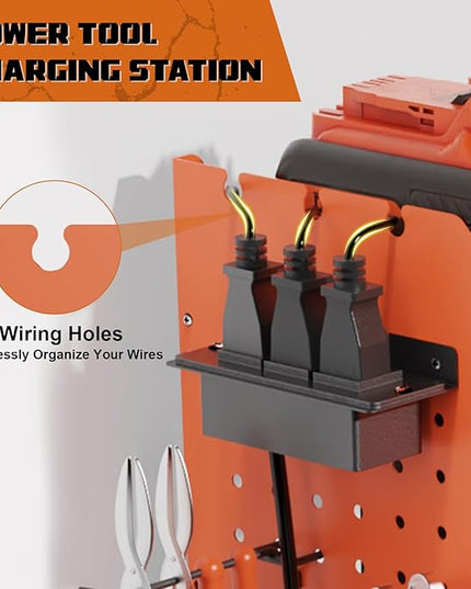 Power Tool Organizer Wall Mount, Expanded Width Garage Storage 3 Layer Heavy Duty Power Tool Storage Rack, 45.5" Battery Tools Holder with Charging Station Shelf