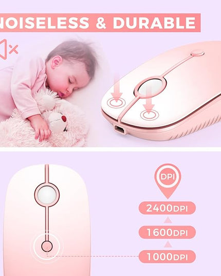 VssoPlor Type C Wireless Mouse, USB C MacBook Wireless Mouse Dual Mode 2.4G Cordless Mice with Nano USB and Type C Receiver Compatible with PC, Laptop, MacBook, ipad-Gradient Pink