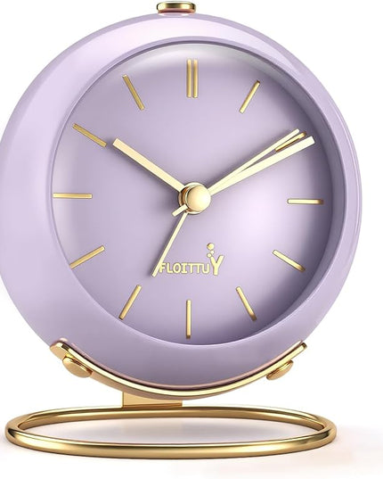 FLOITTUY Silent Table Analog Alarm Clock No Ticking, Lighted on Demand and Battery Operated, Beep Sounds, Small Desk Clock(Air Purple)