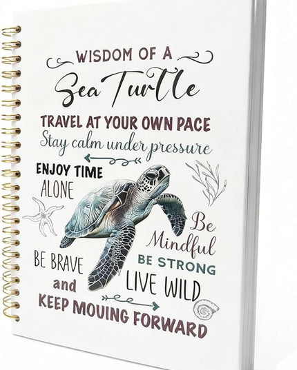 Cute Notebooks Journal For Women - Sea Turtle Dairy Funny Hardcover College Ruled Lined,5.8"X8.3",Pretty Spiral Meeting Notebook,Gifts For Sea Turtles Lover Men Friends On Birthday Christmas Mothers Day (White)